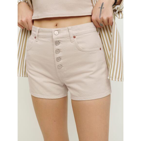 Reformation Charlie Exposed Button Fly Beige Jeans Shorts Size 31 NWT